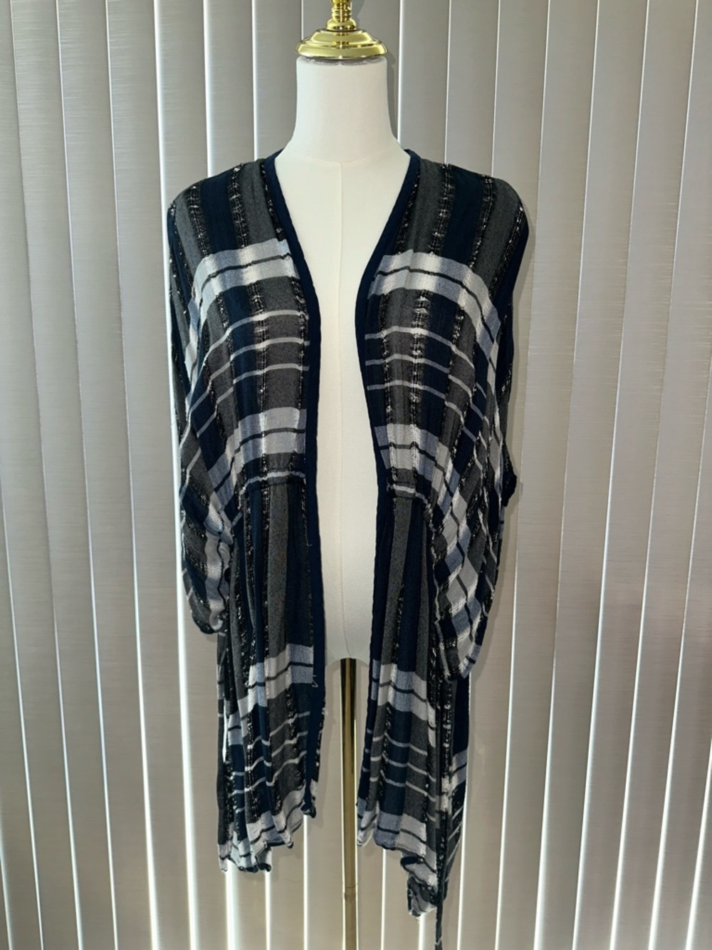 Melrose and Market Black and White Striped Open Cardigan